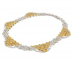 Natural 35 Carat Pink White Yellow Diamond 18K Three Tone Necklace Choker - 3500449