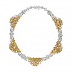 Natural 35 Carat Pink White Yellow Diamond 18K Three Tone Necklace Choker - 3527938