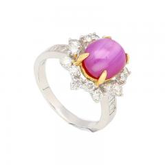 Natural 4 62 Carat Pinkish Red Star Ruby and Diamond Cocktail Ring - 3510007