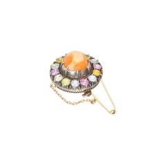 Natural 4 64 Carat Opal Pin with Multi Color Sapphire Detailing in Gold Silver - 3504673
