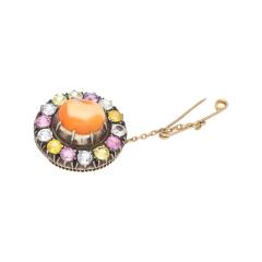 Natural 4 64 Carat Opal Pin with Multi Color Sapphire Detailing in Gold Silver - 3504690