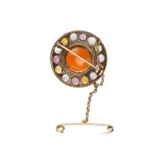Natural 4 64 Carat Opal Pin with Multi Color Sapphire Detailing in Gold Silver - 3504691