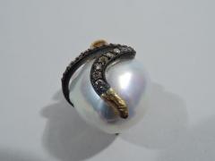 Natural Baroque Pearl Pendant with Diamond Encrusted Silver Snake - 3750325