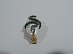 Natural Baroque Pearl Pendant with Diamond Encrusted Silver Snake - 3750326