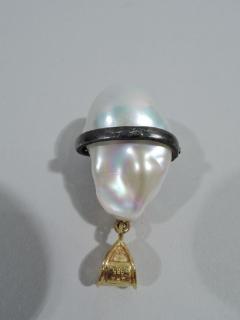 Natural Baroque Pearl Pendant with Diamond Encrusted Silver Snake - 3750386