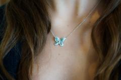 Natural Blue and White Diamond Cluster Butterfly Charm Floating Pendant Necklace - 3513009
