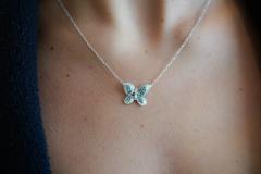 Natural Blue and White Diamond Cluster Butterfly Charm Floating Pendant Necklace - 3513011