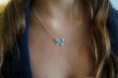 Natural Blue and White Diamond Cluster Butterfly Charm Floating Pendant Necklace - 3513012