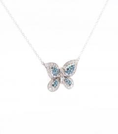 Natural Blue and White Diamond Cluster Butterfly Charm Floating Pendant Necklace - 3513076