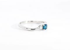 Natural Blue and White Diamond Curved Mini Three Stone Ring in 14K White Gold - 3513047
