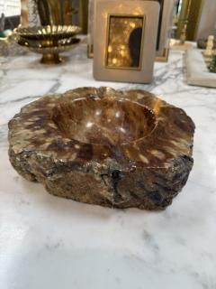 Natural Brown Marble Ashtray Polished Stone Bowl with Rustic Raw Edge - 4727134
