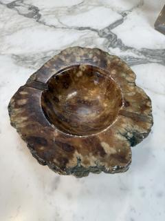 Natural Brown Marble Ashtray Polished Stone Bowl with Rustic Raw Edge - 4727135