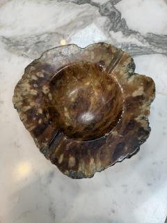 Natural Brown Marble Ashtray Polished Stone Bowl with Rustic Raw Edge - 4727136