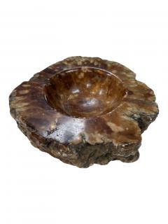 Natural Brown Marble Ashtray Polished Stone Bowl with Rustic Raw Edge - 4727765
