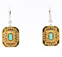Natural Colombian 7 36 CTTW Emerald Diamond Halo Dangle Drop 18K Gold Earrings - 3504757
