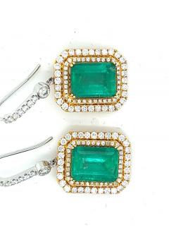 Natural Colombian 7 36 CTTW Emerald Diamond Halo Dangle Drop 18K Gold Earrings - 3504758