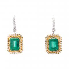 Natural Colombian 7 36 CTTW Emerald Diamond Halo Dangle Drop 18K Gold Earrings - 3551620