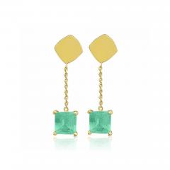 Natural Colombian Emerald Square cut drop Earrings in 18k solid gold - 3633594