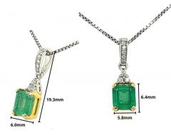 Natural Colombian Emerald and 3 Round Diamonds On Top Pendant Necklace - 3558743