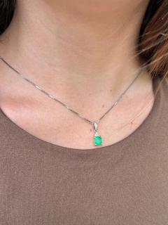 Natural Colombian Emerald and 3 Round Diamonds On Top Pendant Necklace - 3558747