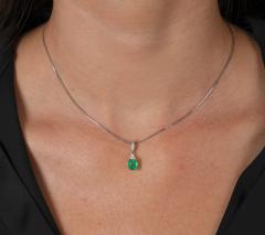 Natural Colombian Emerald and 3 Round Diamonds On Top Pendant Necklace - 3558766