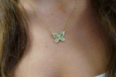 Natural Diamond and Green Tsavorite Butterfly 14K Yellow Gold Necklace - 3513015
