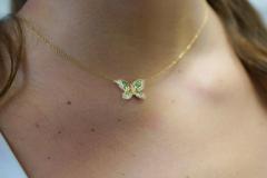 Natural Diamond and Green Tsavorite Butterfly 14K Yellow Gold Necklace - 3513016