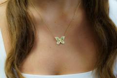 Natural Diamond and Green Tsavorite Butterfly 14K Yellow Gold Necklace - 3513018