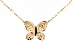 Natural Diamond and Green Tsavorite Butterfly 14K Yellow Gold Necklace - 3513079