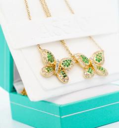 Natural Diamond and Green Tsavorite Butterfly 14K Yellow Gold Necklace - 3513082
