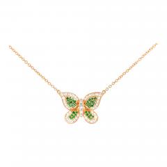 Natural Diamond and Green Tsavorite Butterfly 14K Yellow Gold Necklace - 3600740