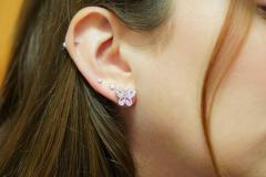 Natural Diamond and Pink Sapphire Cluster Butterfly Stud Earrings - 3512774