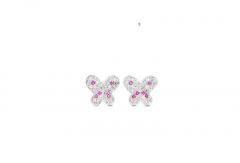 Natural Diamond and Pink Sapphire Cluster Butterfly Stud Earrings - 3512777