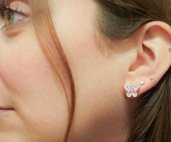 Natural Diamond and Pink Sapphire Cluster Butterfly Stud Earrings - 3512781