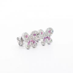 Natural Diamond and Pink Sapphire Cluster Butterfly Stud Earrings - 3512783