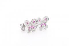 Natural Diamond and Pink Sapphire Cluster Butterfly Stud Earrings - 3512822