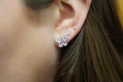 Natural Diamond and Pink Sapphire Cluster Butterfly Stud Earrings - 3512823