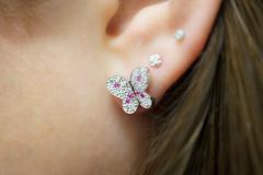 Natural Diamond and Pink Sapphire Cluster Butterfly Stud Earrings - 3512830