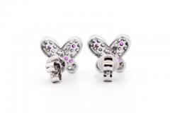 Natural Diamond and Pink Sapphire Cluster Butterfly Stud Earrings - 3512841
