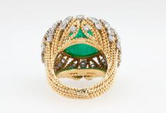 Natural Emerald Cabochon Diamond and Gold Cocktail Ring - 198979