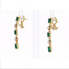 Natural Emerald Drop Earrings in 14k Gold Clip On Closure - 3772574