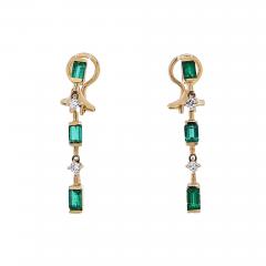 Natural Emerald Drop Earrings in 14k Gold Clip On Closure - 3775200