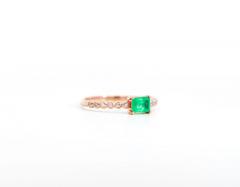 Natural Emerald and Diamond Ribbed Shank Thin Stacking Ring in 18K Rose Gold - 3513207