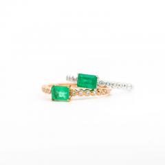 Natural Emerald and Diamond Ribbed Shank Thin Stacking Ring in 18K Rose Gold - 3513215