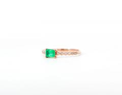 Natural Emerald and Diamond Ribbed Shank Thin Stacking Ring in 18K Rose Gold - 3513231