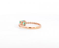 Natural Emerald and Diamond Ribbed Shank Thin Stacking Ring in 18K Rose Gold - 3513232