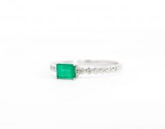 Natural Emerald and Diamond Ribbed Thin Stacking Ring in 18K White Gold - 3513200