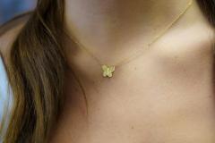 Natural Fancy Yellow Diamond 18K Yellow Gold Butterfly Charm Floating Necklace - 3513019