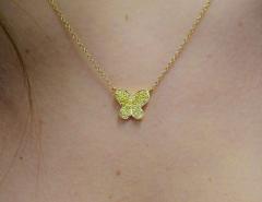 Natural Fancy Yellow Diamond 18K Yellow Gold Butterfly Charm Floating Necklace - 3513025
