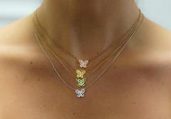 Natural Fancy Yellow Diamond 18K Yellow Gold Butterfly Charm Floating Necklace - 3513081